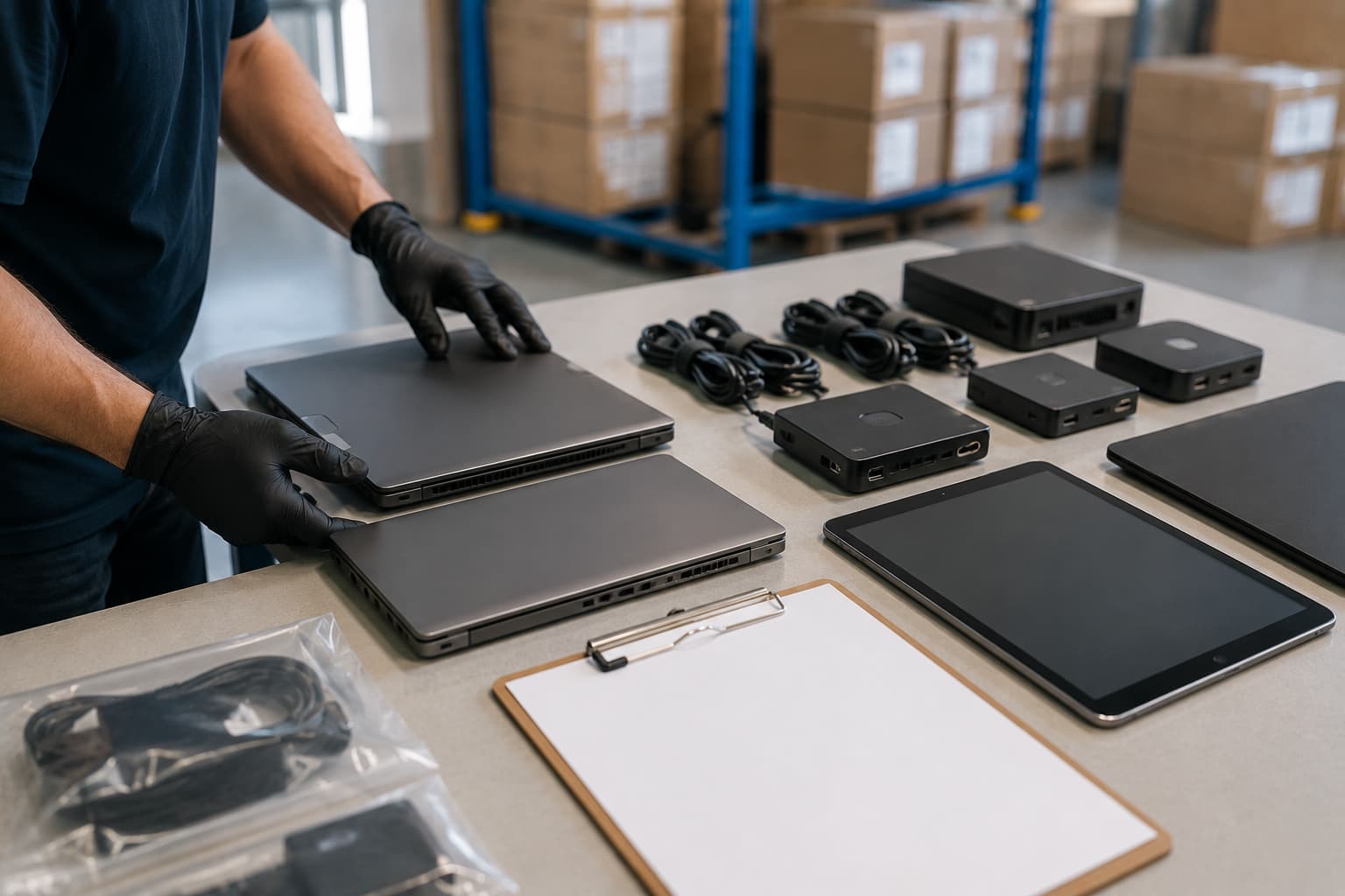 IT equipment laid out and logged during inventory documentation