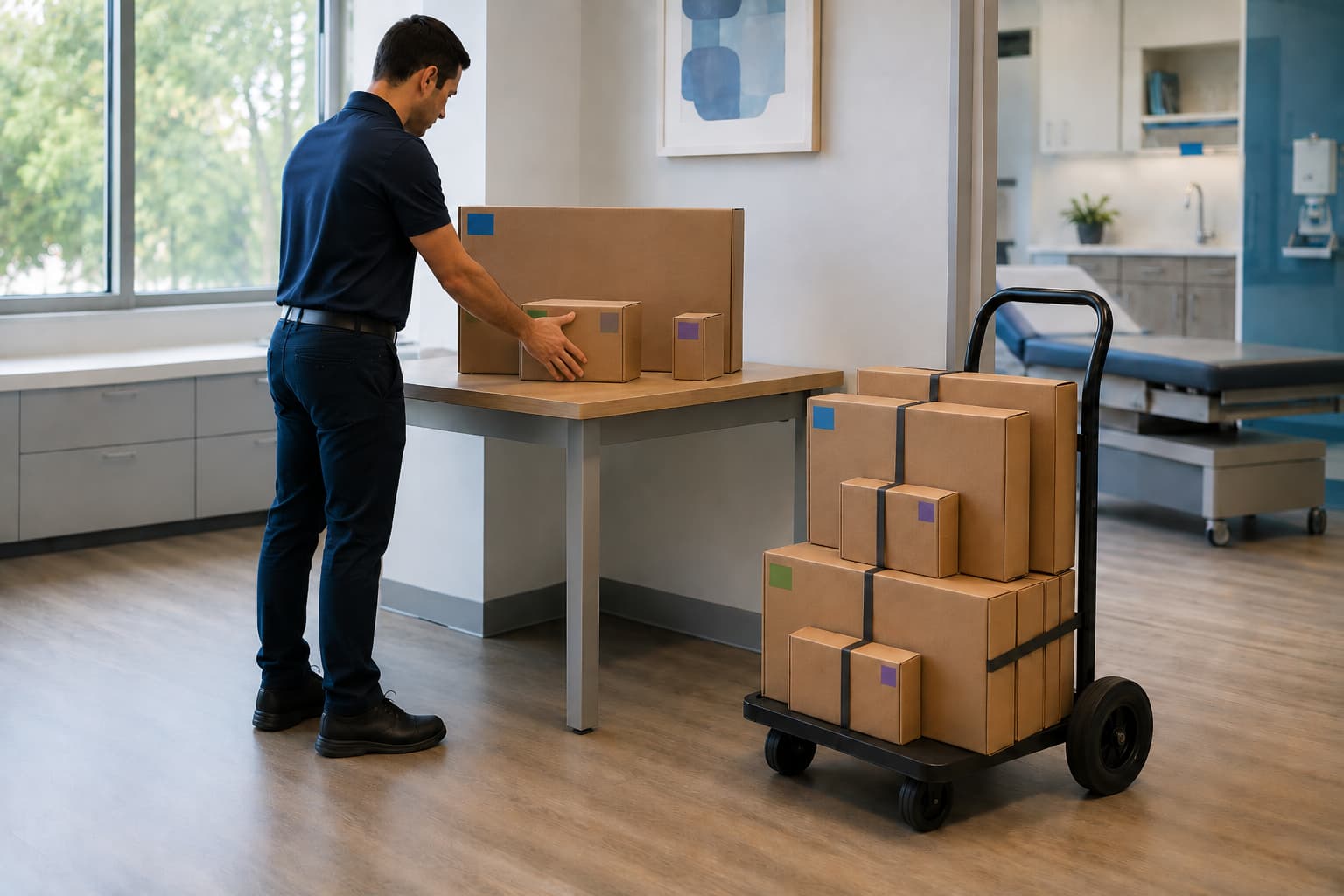 Healthcare IT director reviewing equipment setup